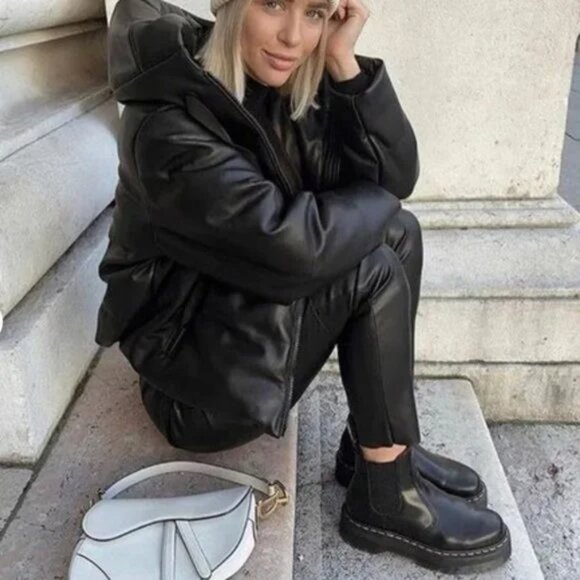 Zara Black Faux Leather 80's Corsy Pants Size 2 - Picture 5 of 16